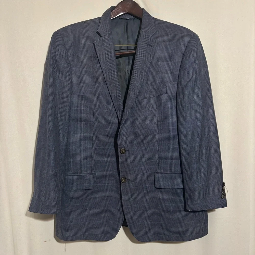 Ralph Lauren Blue Plaid Mens Blazer Size 44R 52% silk-sole and 48% wool-laine
